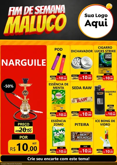 Modelo de Encarte para Encarte A4 Vertical com o tema Final de Semana Maluco para Tabacaria