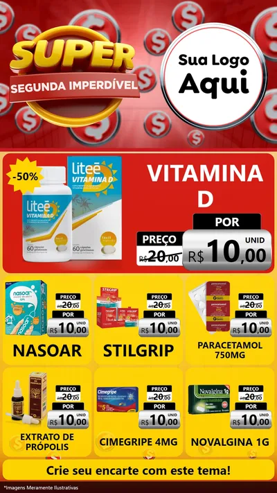 Modelo de Rede Social para Stories com o tema Super Segunda Imperdível para Farmácia