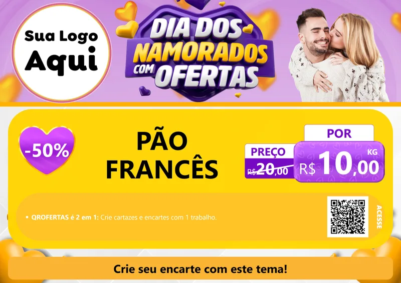 Modelo de Cartaz para Cartaz A4 Horizontal com o tema Dia Dos Namorados Com Ofertas para Padaria
