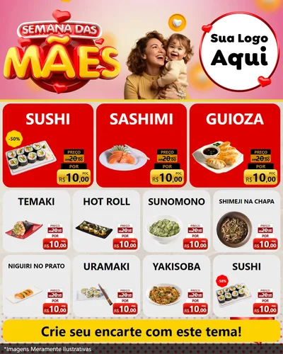 Modelo de Rede Social para Feed Instagram com o tema Semana das Mães para Comida japonesa
