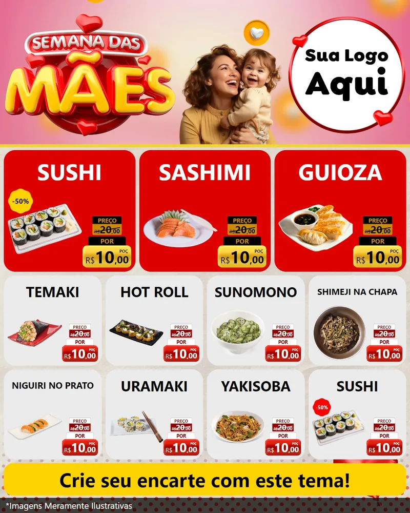 Modelo de Rede Social para Feed Instagram com o tema Semana das Mães para Comida japonesa