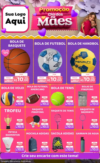Modelo de Encarte para Encarte Grande com o tema Promoção Dia das Mães para Artigos Esportivos