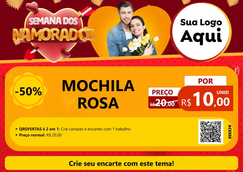 Modelo de Cartaz para Cartaz A4 Horizontal com o tema Semana dos Namorados para Papelaria