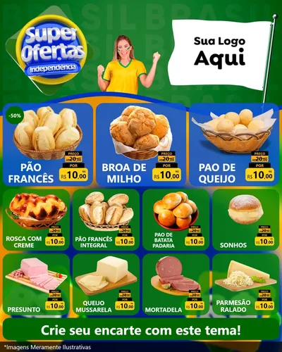 Modelo de Rede Social para Feed Instagram com o tema Super Ofertas de Independência para Padaria