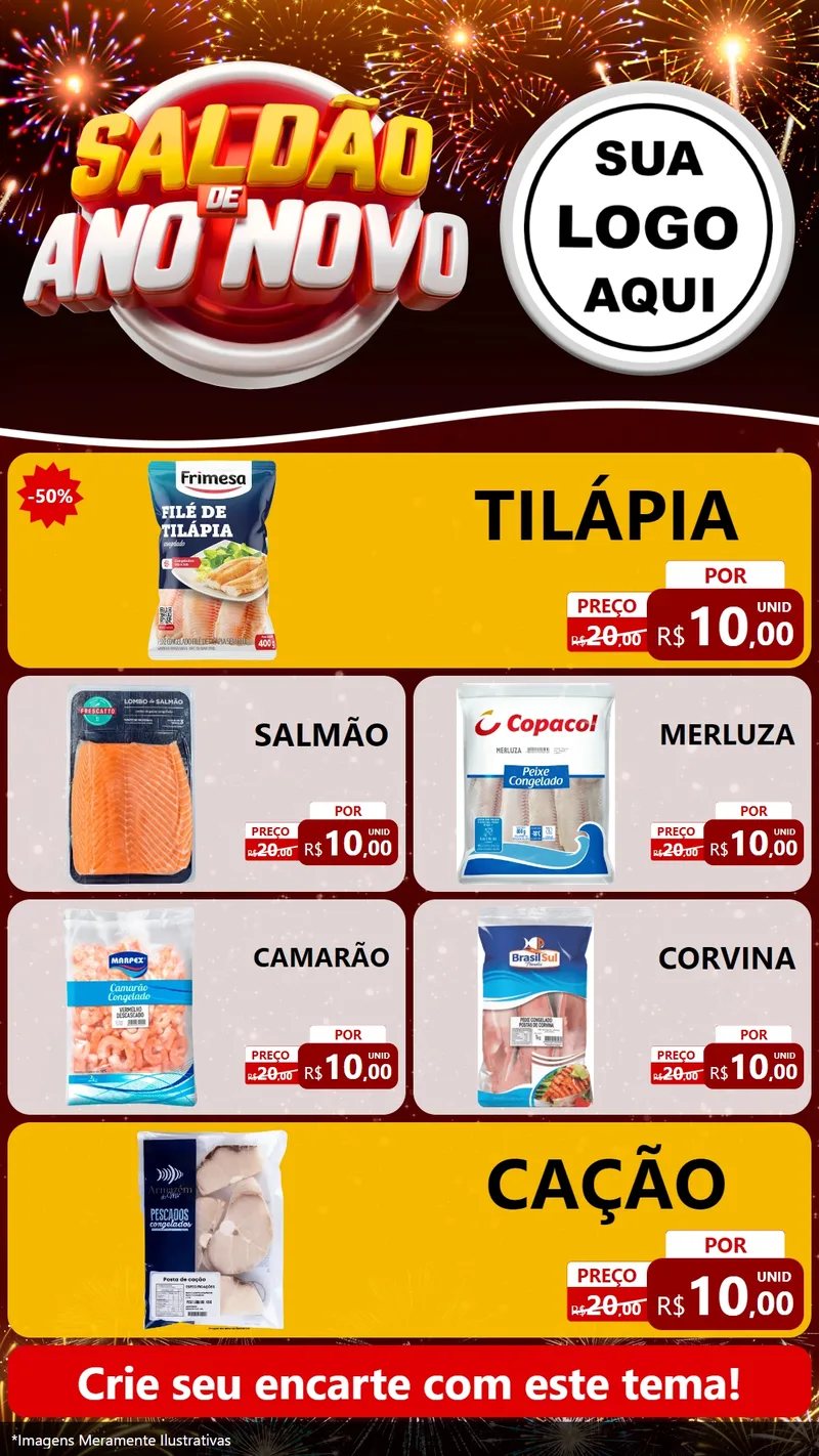 Modelo de TV para TV Vertical com o tema Saldão de Ano Novo para Peixaria