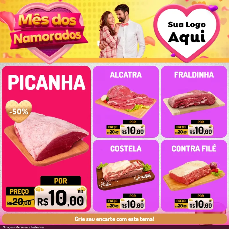 Modelo de Rede Social para Feed Facebook com o tema Mês dos Namorados para Açougue