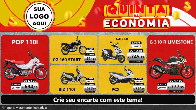Modelo de TV para TV Horizontal com o tema Quinta da Economia para Concessionaria de Motos