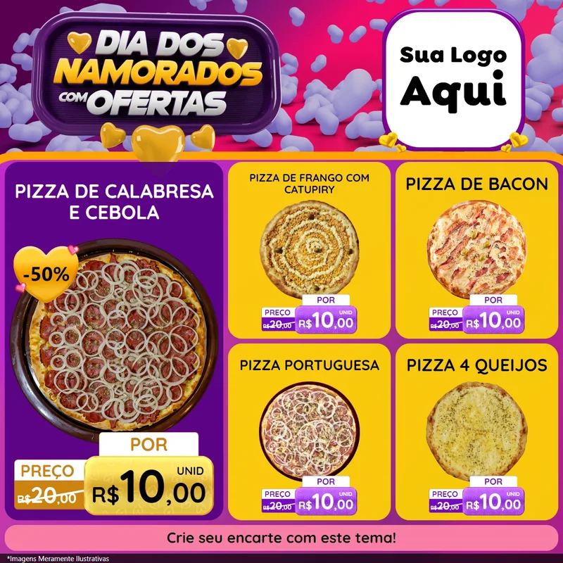 Modelo de Rede Social para Feed Facebook com o tema Dia Dos Namorados Com Ofertas para Pizzaria