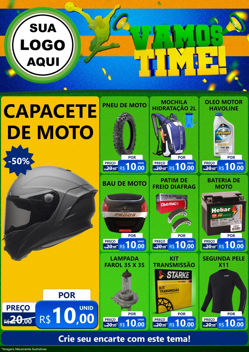 Modelo de Encarte para Encarte A4 Vertical com o tema Vamos Time! para Moto peças