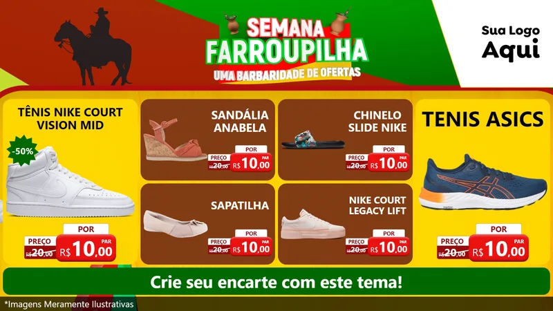 Modelo de TV para TV Horizontal com o tema Semana Farroupilha - Uma Barbaridade de Ofertas para Calçados