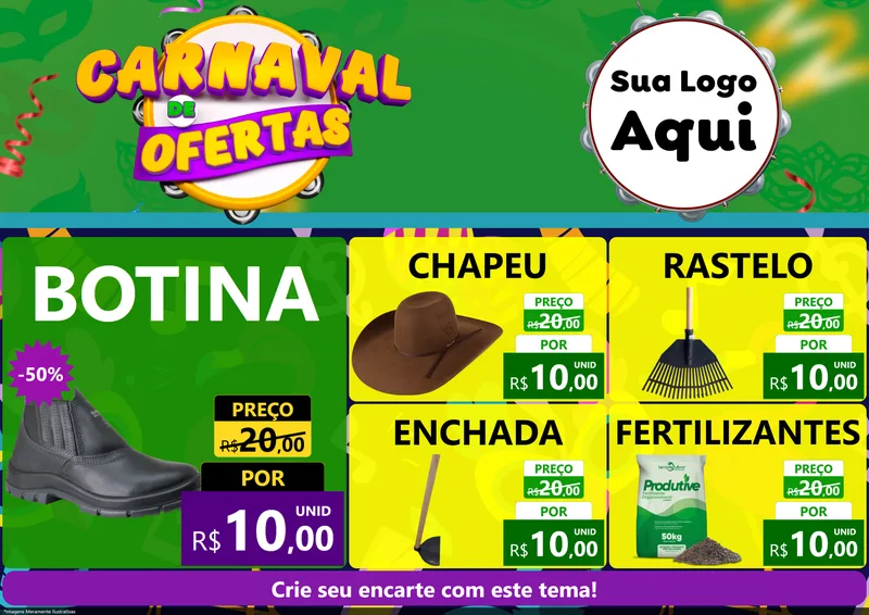 Modelo de Encarte para Encarte A4 Horizontal com o tema Carnaval de Ofertas para Agropecuária