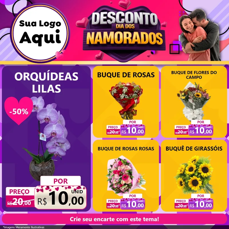 Modelo de Rede Social para Feed Facebook com o tema Desconto Dia dos Namorados para Floricultura e jardim