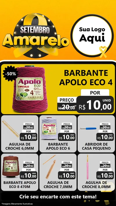 Modelo de Rede Social para Stories com o tema Setembro Amarelo para Armarinho e Aviamentos