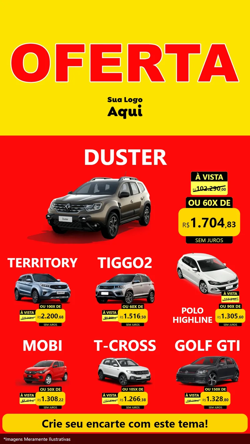 Modelo de Rede Social para Stories com o tema OFERTA - Vermelho Cartaz para Concessionaria de Carros