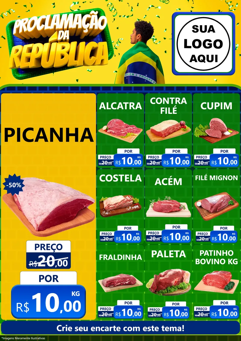 Modelo de Encarte para Encarte A4 Vertical com o tema Proclamação da República para Açougue