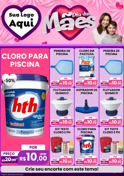 Modelo de Encarte para Encarte A4 Vertical com o tema Dia das Mães para Produtos para Piscina