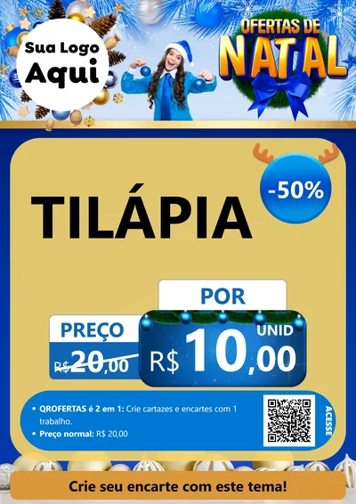 Modelo de Cartaz para Cartaz A4 Vertical com o tema Ofertas de Natal para Peixaria