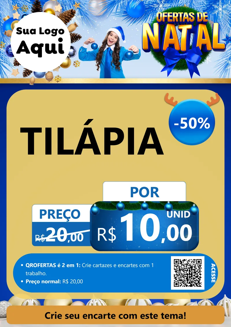 Modelo de Cartaz para Cartaz A4 Vertical com o tema Ofertas de Natal para Peixaria