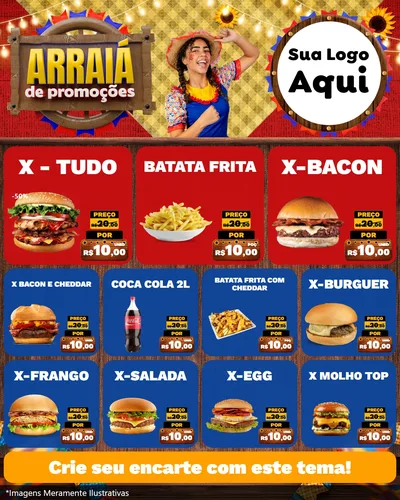 Modelo de Rede Social para Feed Instagram com o tema Arraiá de Promoções para Hamburgueria