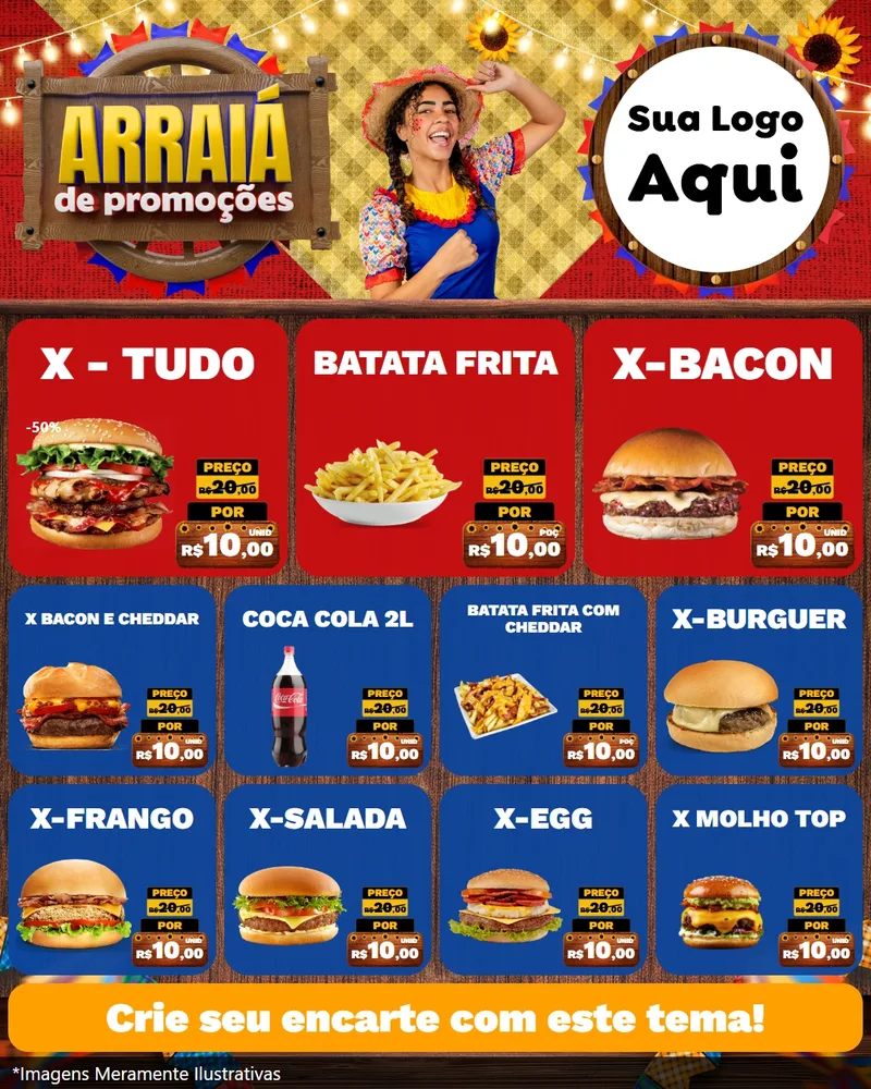 Modelo de Rede Social para Feed Instagram com o tema Arraiá de Promoções para Hamburgueria