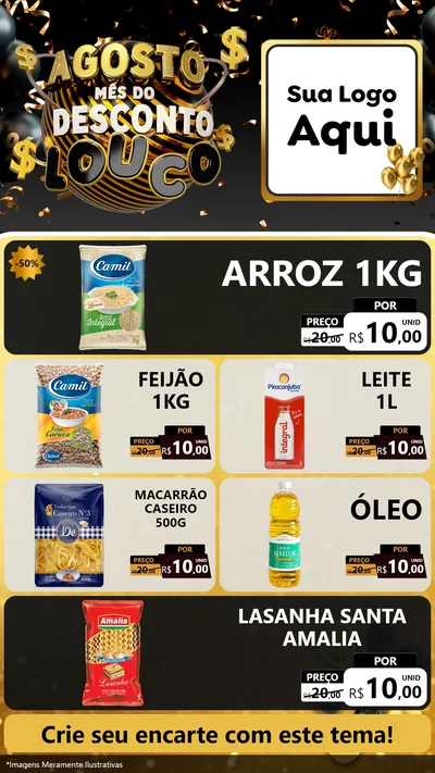 Modelo de TV para TV Vertical com o tema Agosto Mês do Desconto Louco para Supermercado