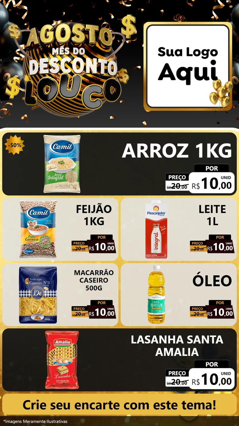 Modelo de TV para TV Vertical com o tema Agosto Mês do Desconto Louco para Supermercado