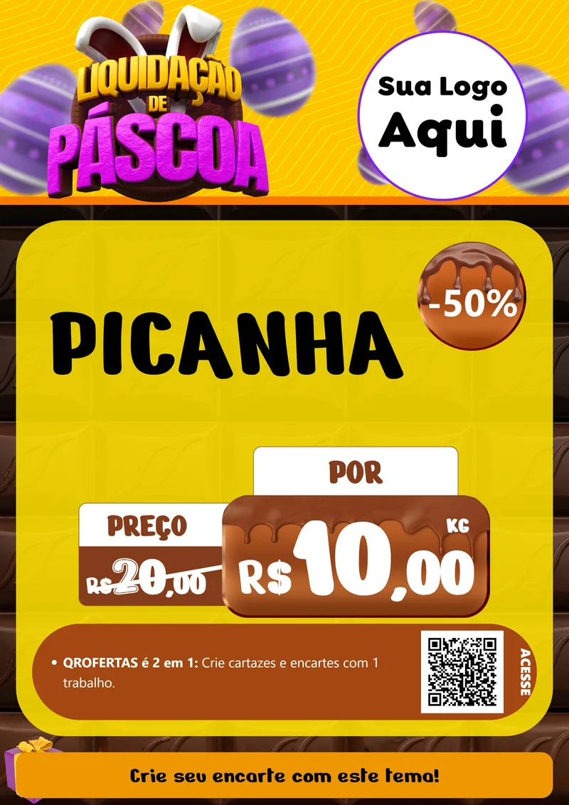 Modelo de Cartaz para Cartaz A4 Vertical com o tema Liquidação de Páscoa para Açougue