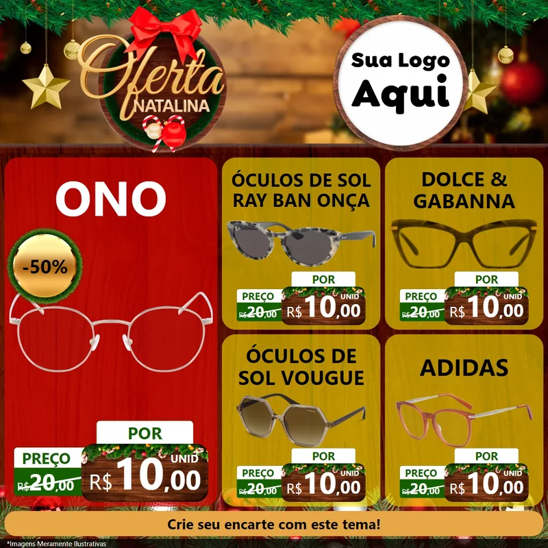 Modelo de Rede Social para Feed Facebook com o tema Ofertas Natalina para Óticas