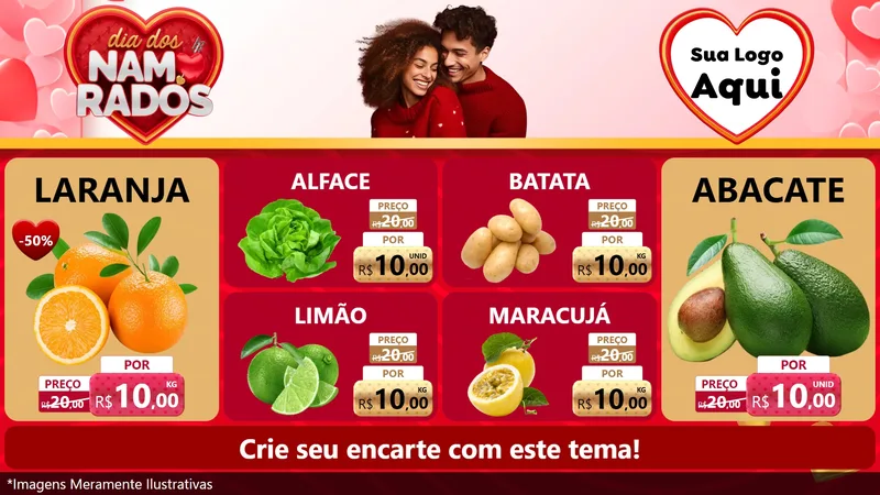 Modelo de TV para TV Horizontal com o tema Dia dos Namorados para Hortifrúti