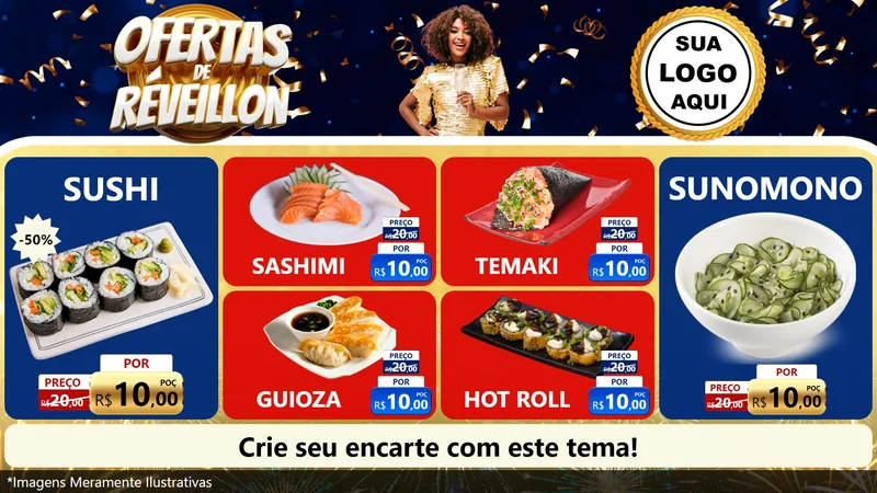Modelo de TV para TV Horizontal com o tema Ofertas de Réveillon para Comida japonesa