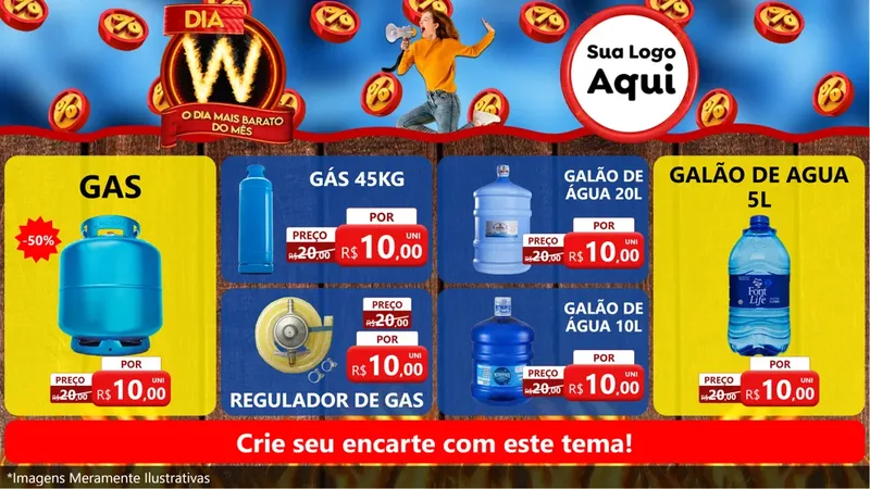 Modelo de TV para TV Horizontal com o tema Dia W - O Dia Mais Barato Do Mês para Água e gás