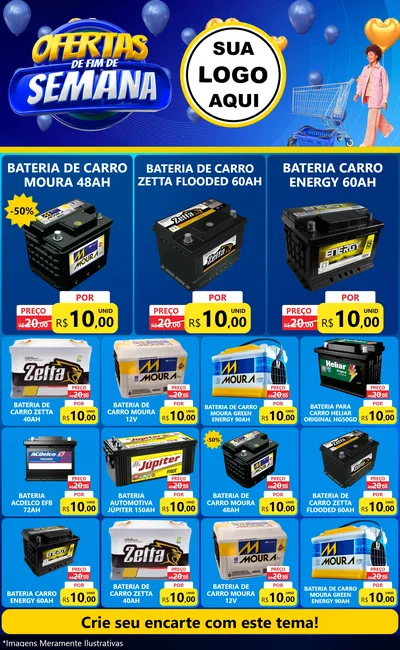 Modelo de Encarte para Encarte Grande com o tema Ofertas de Fim de Semana para Baterias Elétricas