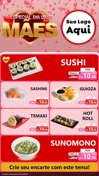 Modelo de TV para TV Vertical com o tema Especial Dia Das Mães para Comida japonesa