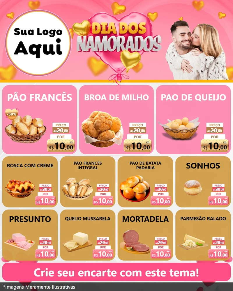 Modelo de Rede Social para Feed Instagram com o tema Dia dos Namorados para Padaria