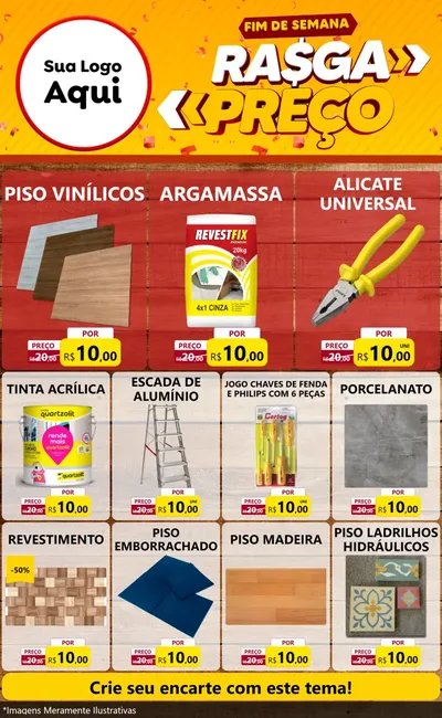 Modelo de Encarte para Encarte Grande com o tema Fim de Semana Rasga Preços para Material para Construção