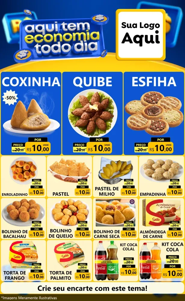 Modelo de Encarte para Encarte Grande com o tema Aqui Tem Economia Todo Dia para Salgadaria