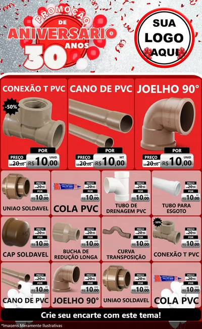 Modelo de Encarte para Encarte Grande com o tema Promoção de Aniversário - 30 Anos para Tubos e conexões