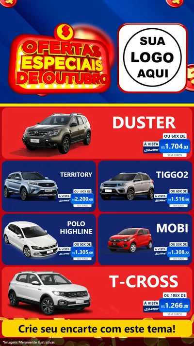 Modelo de TV para TV Vertical com o tema Ofertas Especiais de Outubro para Concessionaria de Carros