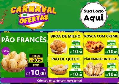 Modelo de Encarte para Encarte A4 Horizontal com o tema Carnaval de Ofertas para Padaria