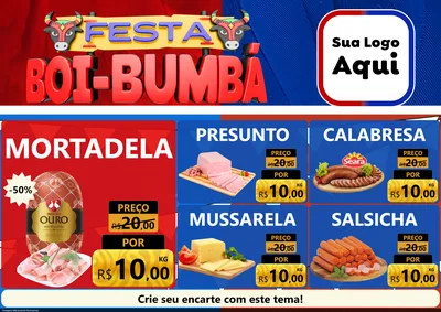 Modelo de Encarte para Encarte A4 Horizontal com o tema Festa Boi Bumbá para Frios e Laticínios