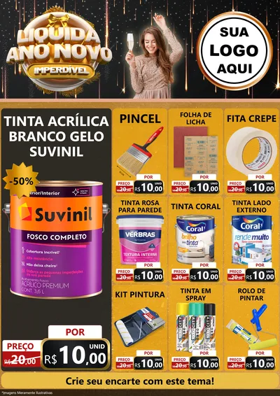 Modelo de Encarte para Encarte A4 Vertical com o tema Liquida Ano Novo Imperdível para Tintas e Ferramentas
