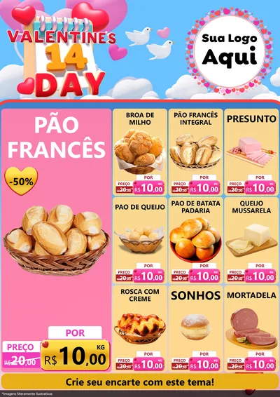 Modelo de Encarte para Encarte A4 Vertical com o tema Valentine's Day para Padaria