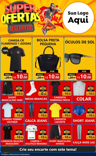 Modelo de Encarte para Encarte Grande com o tema Super Ofertas Julho para Roupas e acessórios