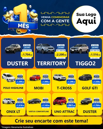 Modelo de Rede Social para Feed Instagram com o tema Um Mês de Aniversário para Concessionaria de Carros