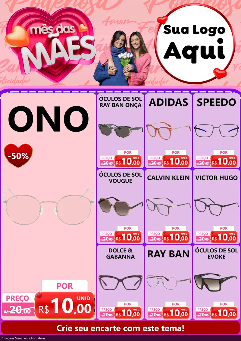 Modelo de Encarte para Encarte A4 Vertical com o tema Mês Das Mães para Óticas
