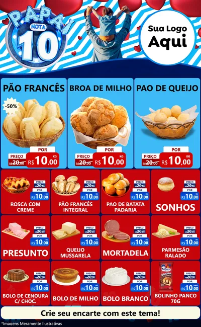 Modelo de Encarte para Encarte Grande com o tema Papai Nota 10 para Padaria