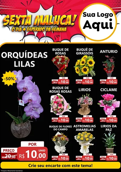 Modelo de Encarte para Encarte A4 Vertical com o tema Sexta Maluca! para Floricultura e jardim
