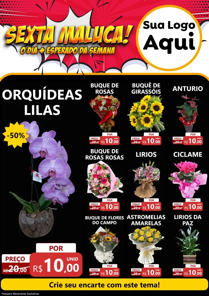 Modelo de Encarte para Encarte A4 Vertical com o tema Sexta Maluca! para Floricultura e jardim