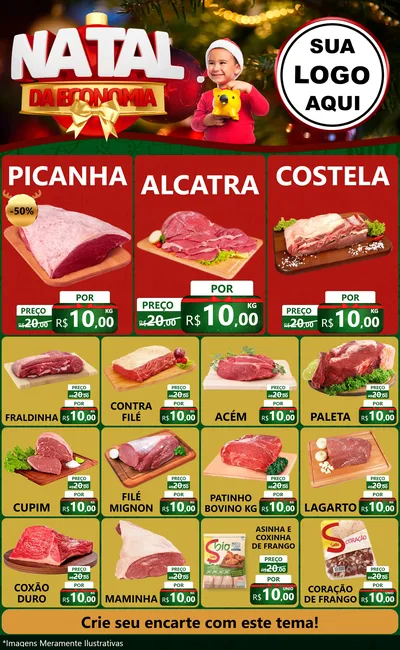Modelo de Encarte para Encarte Grande com o tema Natal da Economia para Açougue