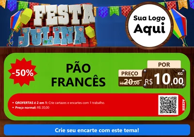 Modelo de Cartaz para Cartaz A4 Horizontal com o tema Festa Julina para Padaria